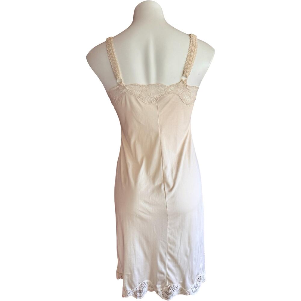 Vintage Illusion Full Slip Sz 34 Ivory Lace Ladder Strap Bodice Pinup Lingerie - Picture 8 of 11